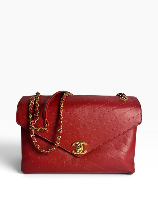 Chanel Red Chevron Envelope Flap GHW T8254