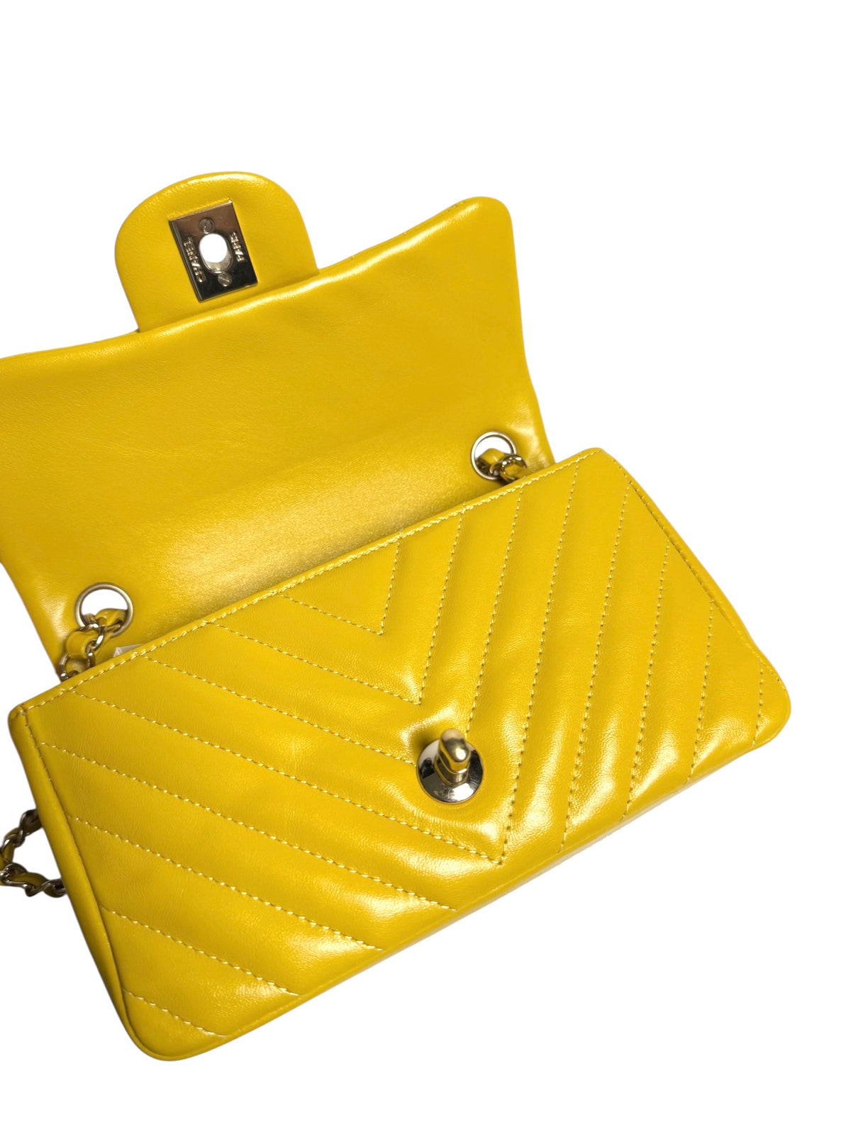 Chanel Yellow Chevron Mini Flap GHW T9116