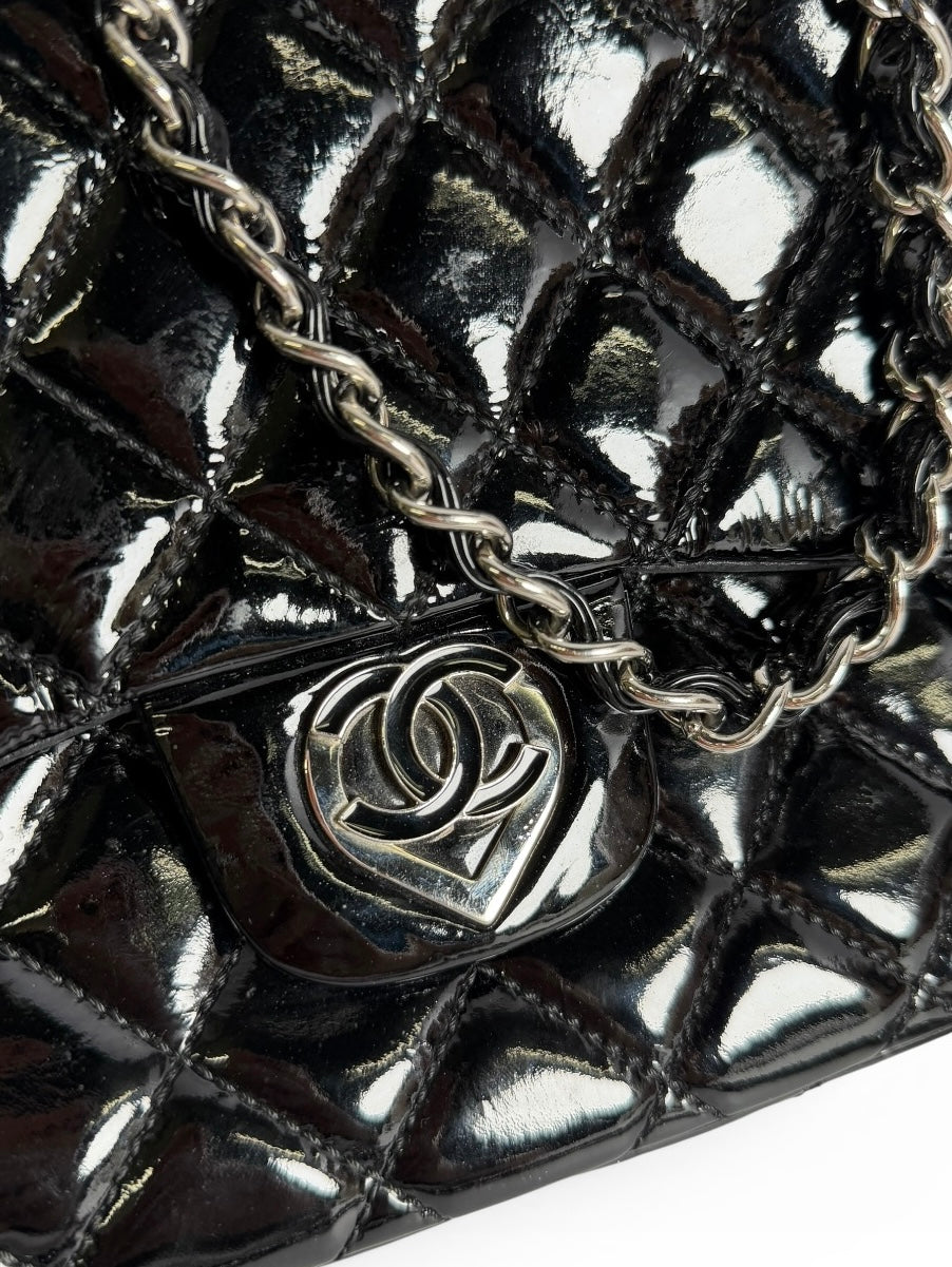 Chanel Patent Jumbo Single Flap Heart CC