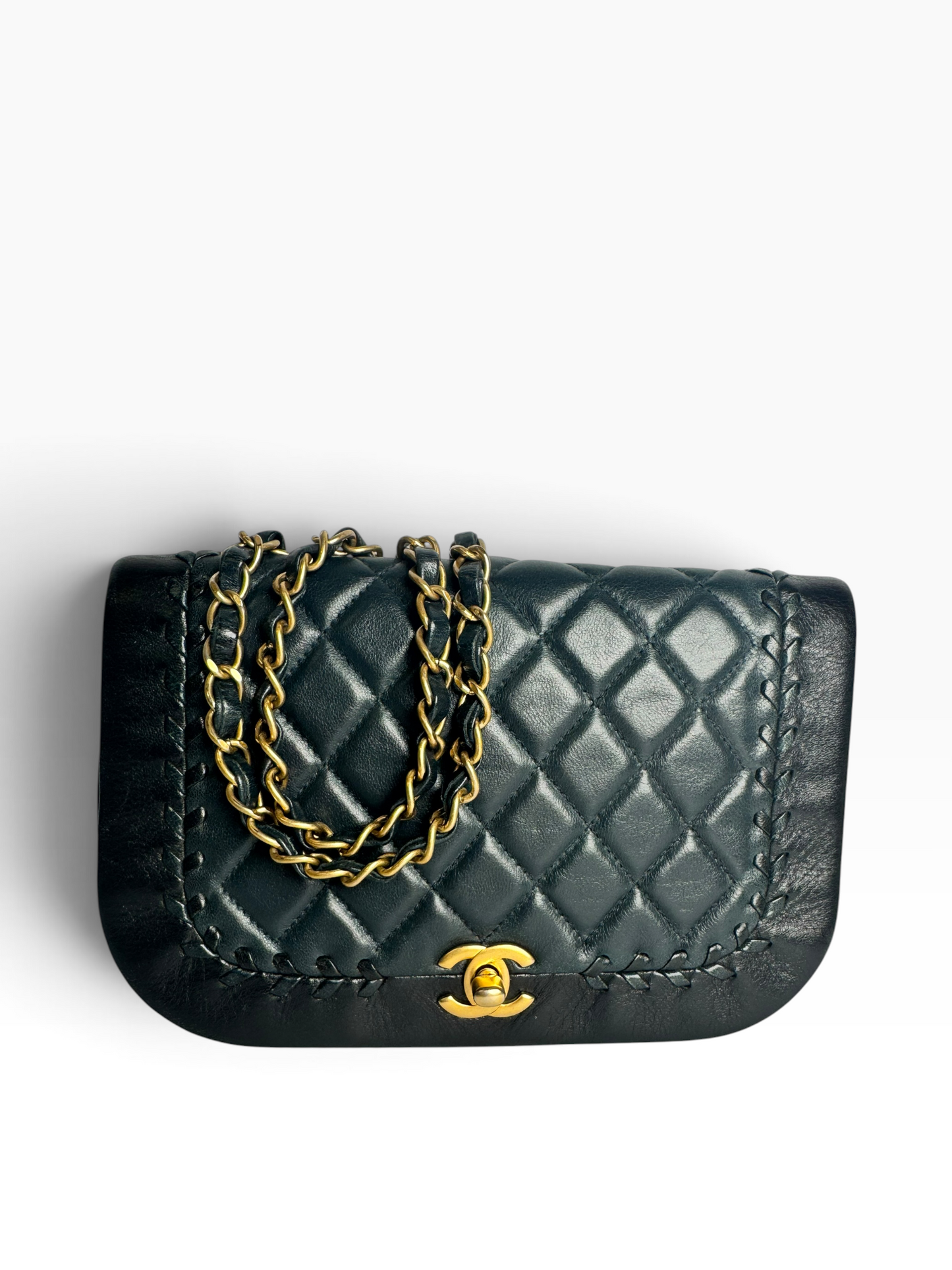 Chanel Braided Blue Black Trim Flap T6098