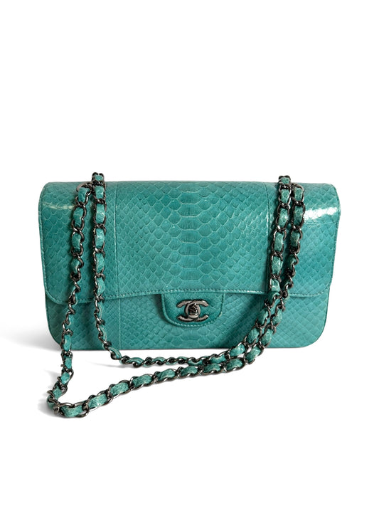 Chanel Blue Python Medium Classic Double Flap