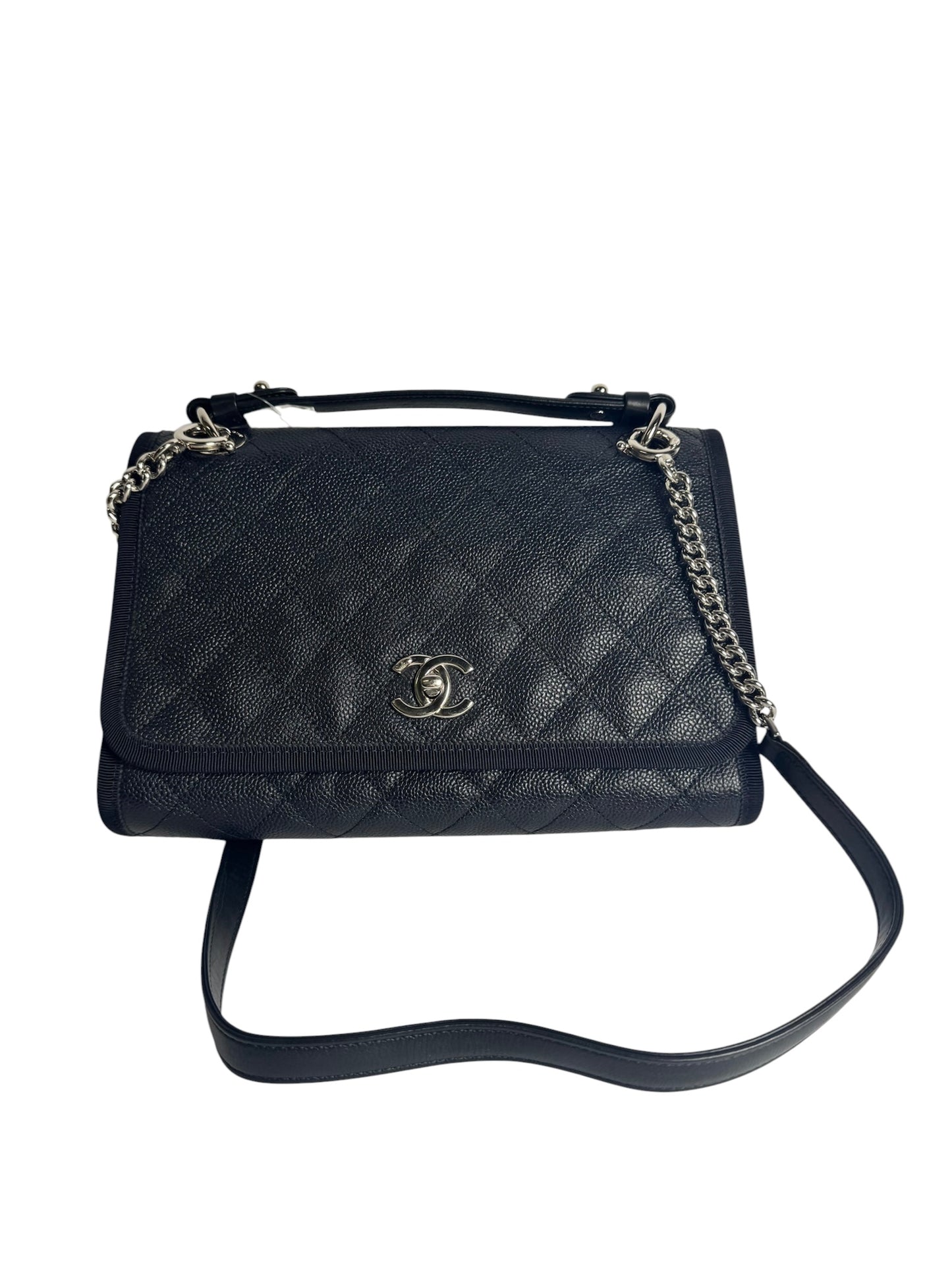 Chanel Black Quilted Caviar Top Handle Flap SHW T5682