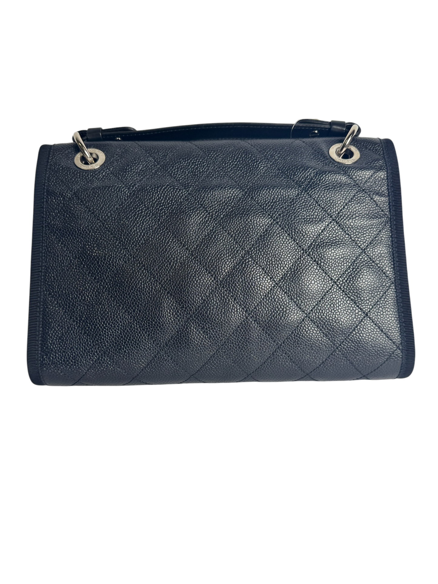 Chanel Black Quilted Caviar Top Handle Flap SHW T5682