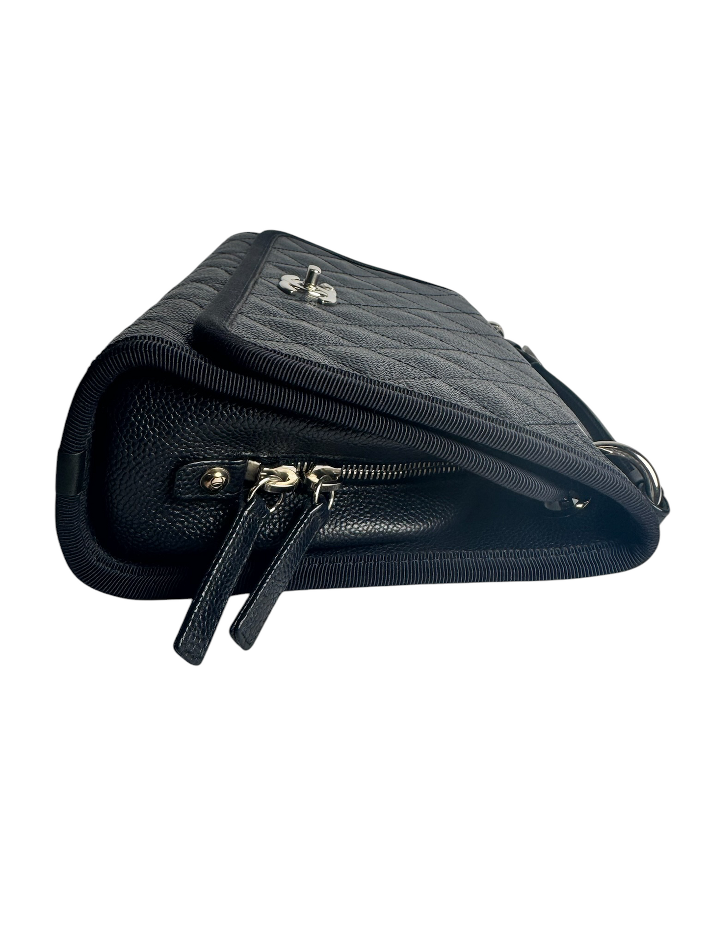 Chanel Black Quilted Caviar Top Handle Flap SHW T5682