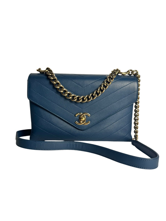 Chanel Blue Chevron Top Handle Envelope Flap GHW T6419