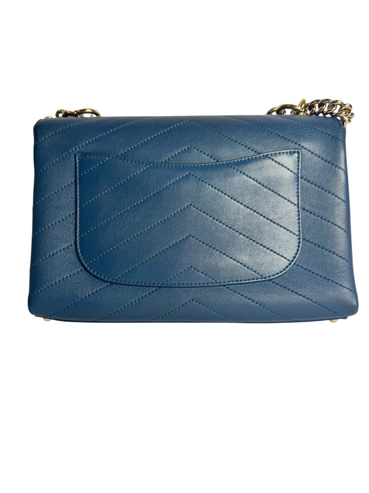 Chanel Blue Chevron Top Handle Envelope Flap GHW T6419