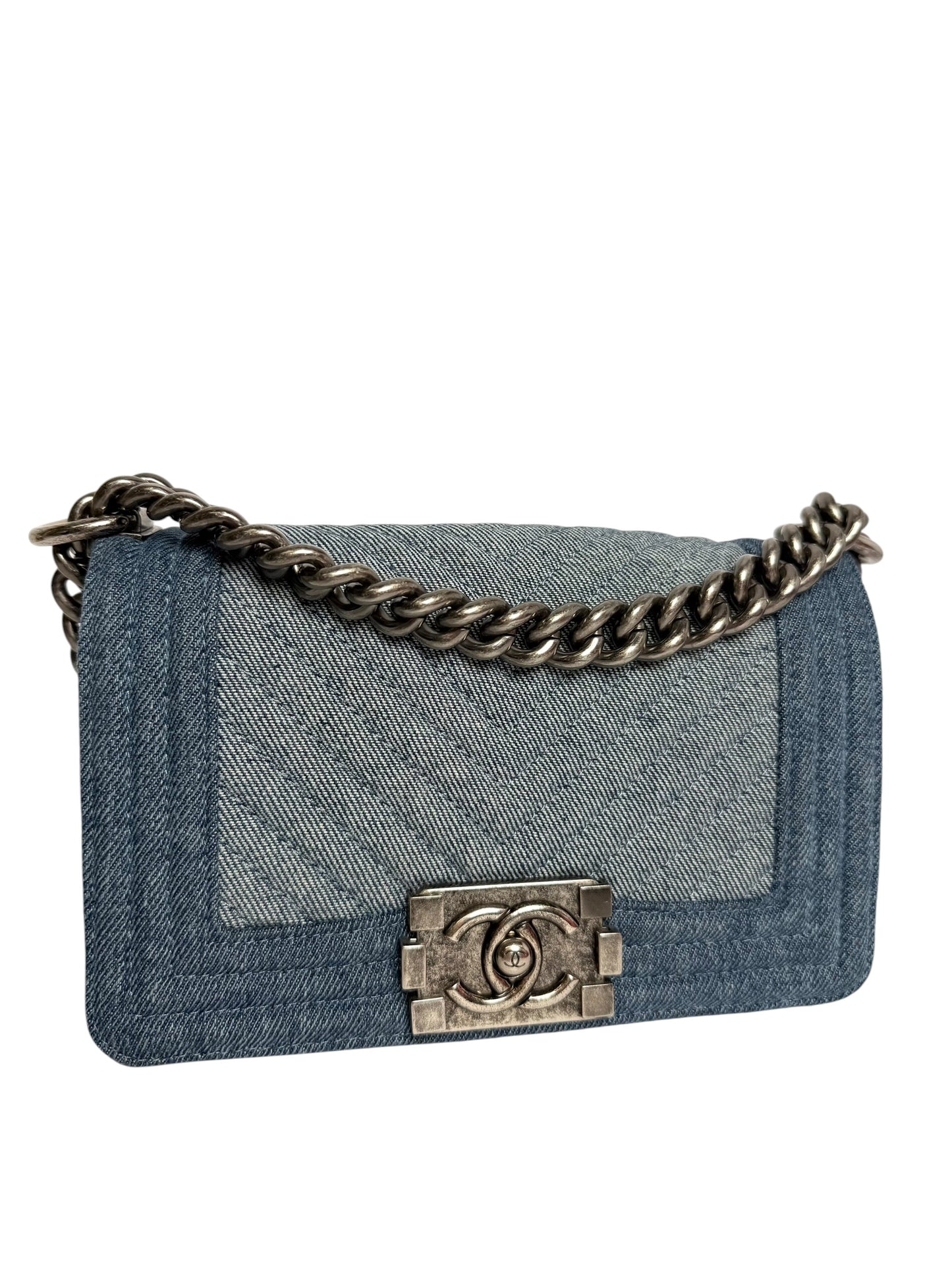 Chanel Chevron Small Denim Boy Bag