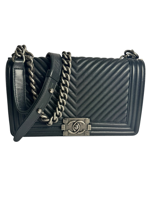 Chanel Black Chevron Boy Medium RHW T8006