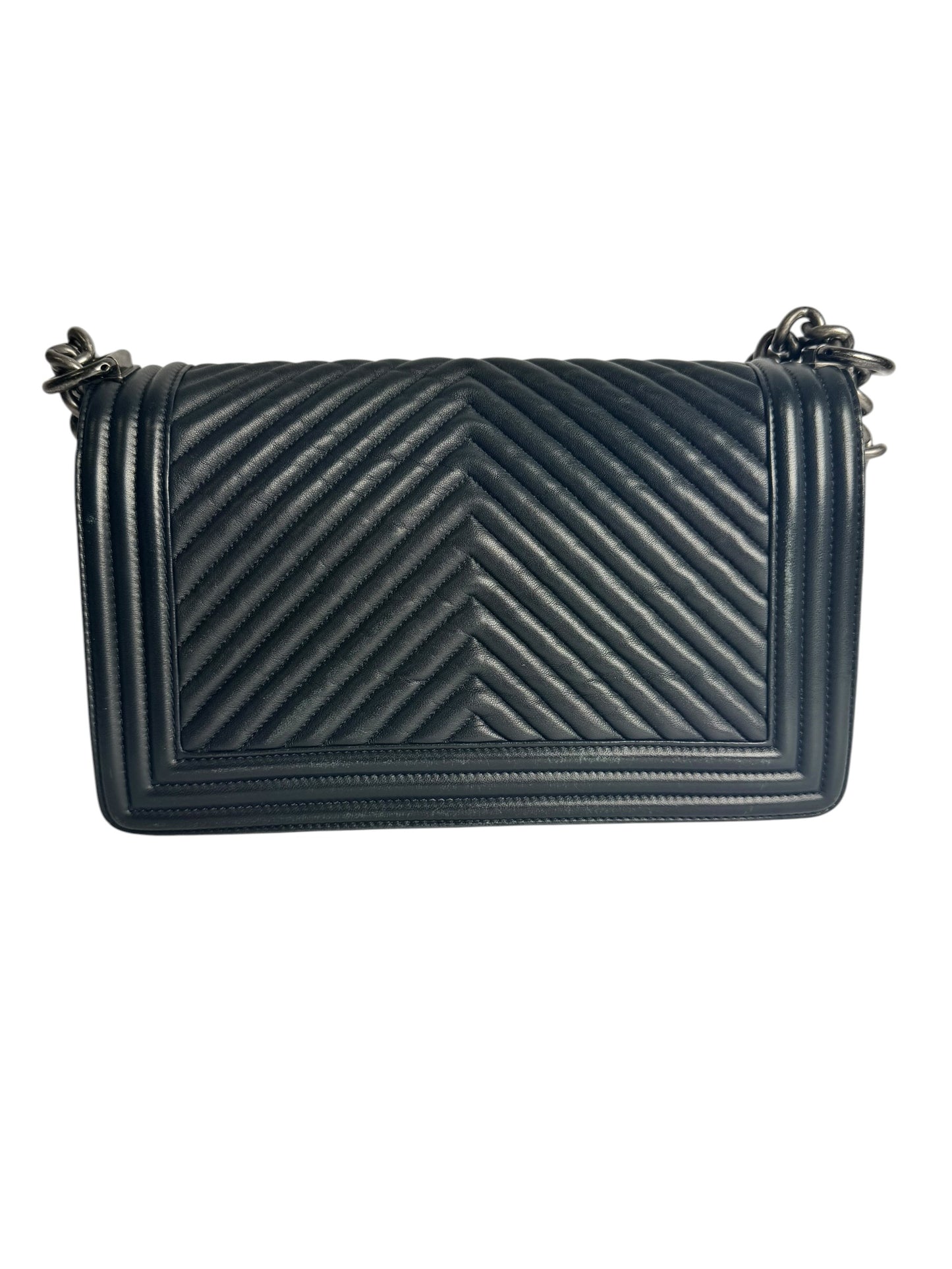 Chanel Black Chevron Boy Medium RHW T8006