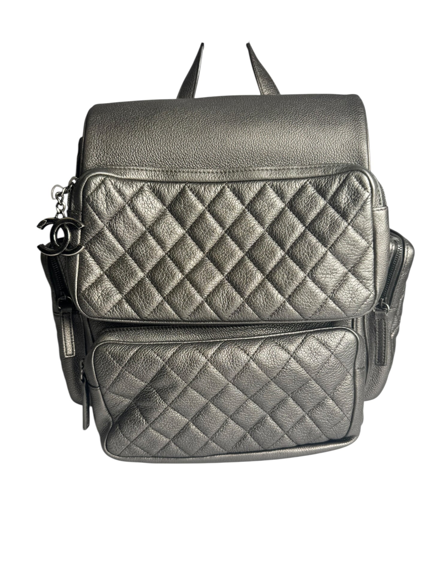 Chanel Silver Caviar Backpack T7284