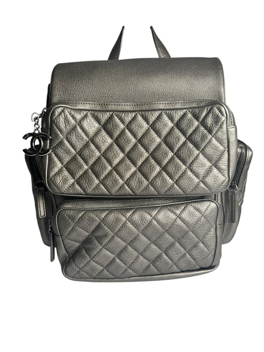 Chanel Silver Caviar Backpack T7284