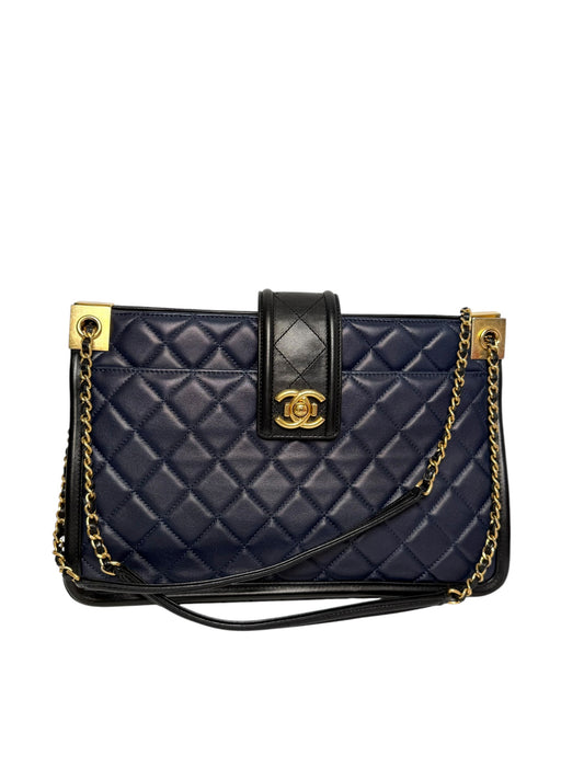 Chanel Quilted Navy/Black Lambskin Tote