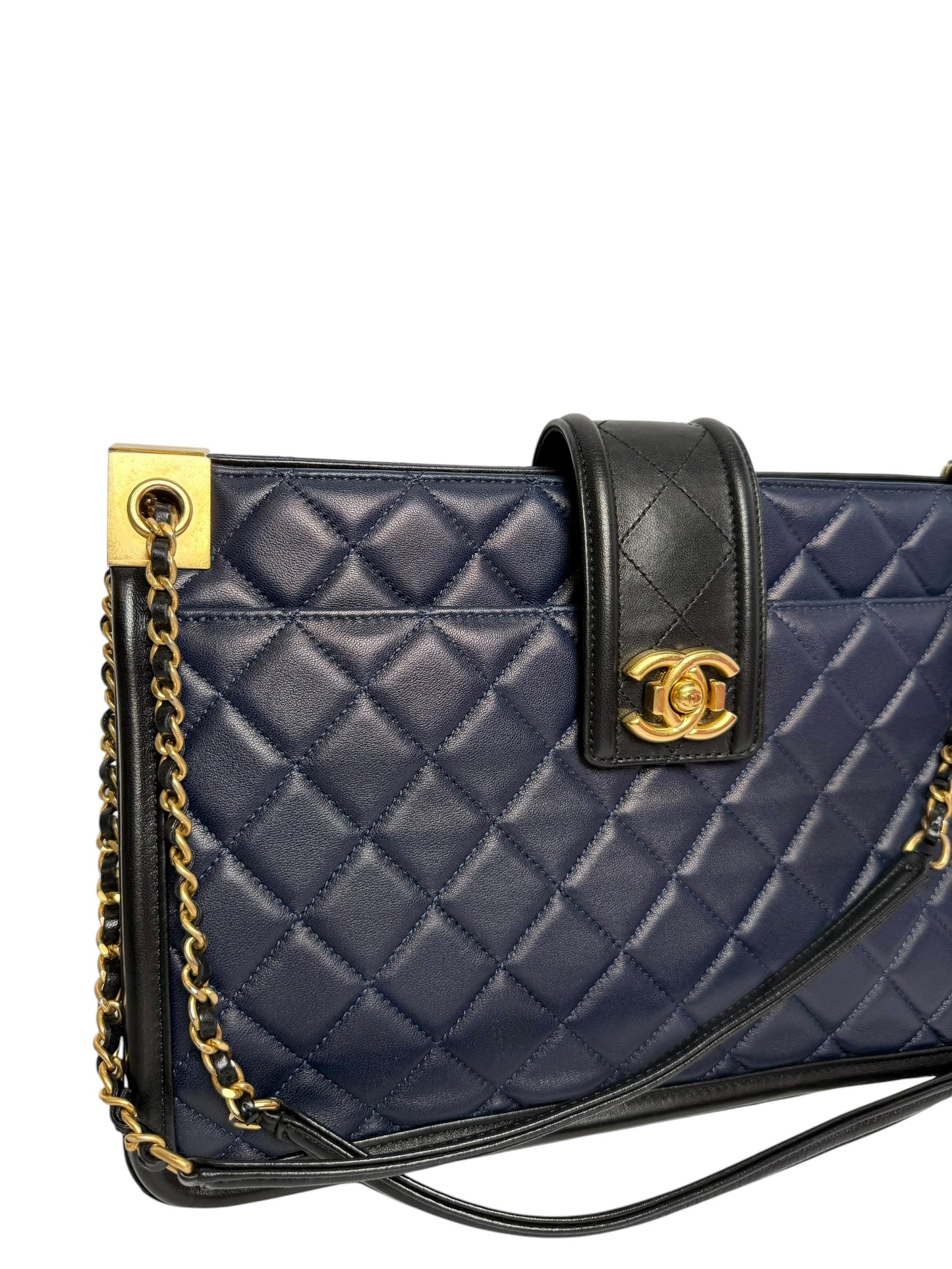 Chanel Quilted Navy/Black Lambskin Tote