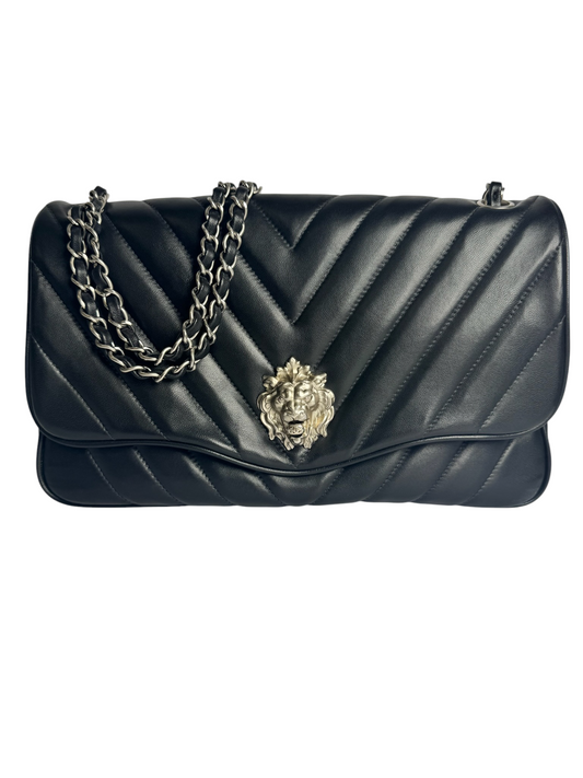 Chanel Leo Lion Black Chevron Leather Flap T4673