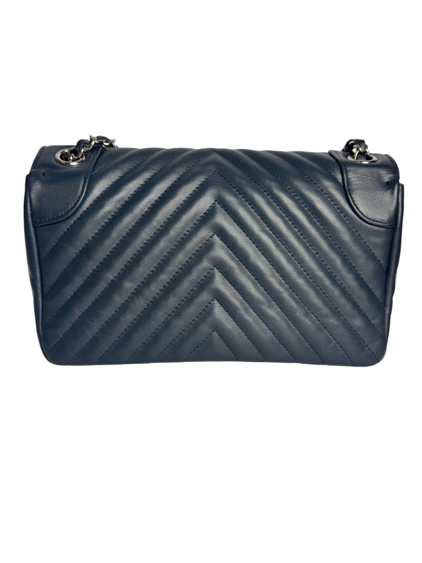 Chanel Navy Chevron Curve Flap SHW T6688