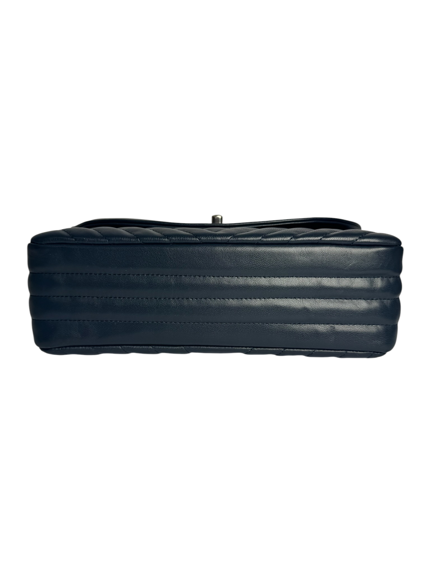 Chanel Navy Chevron Curve Flap SHW T6688