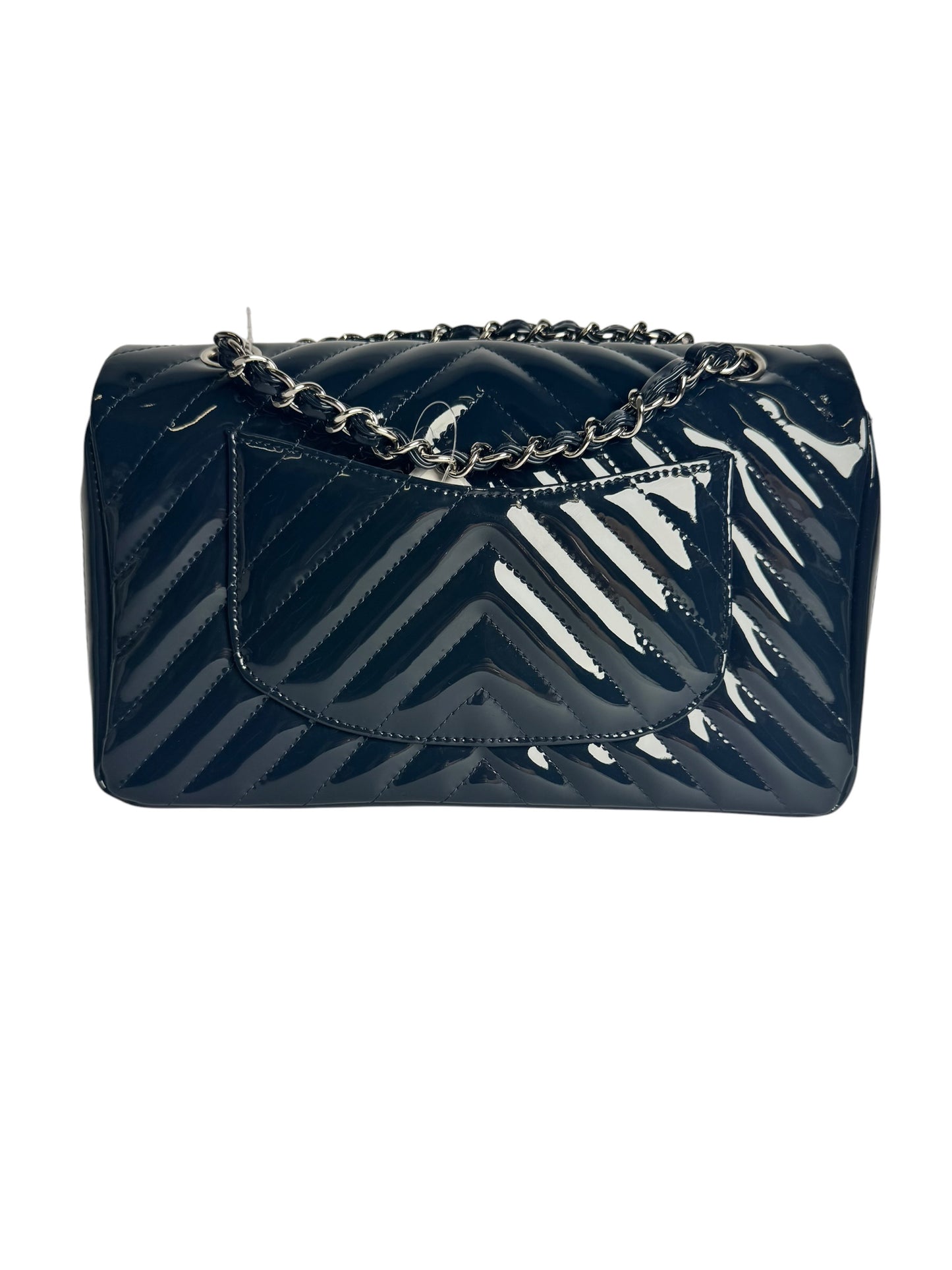 Chanel Patent Navy Chevron Medium Double Flap T6543
