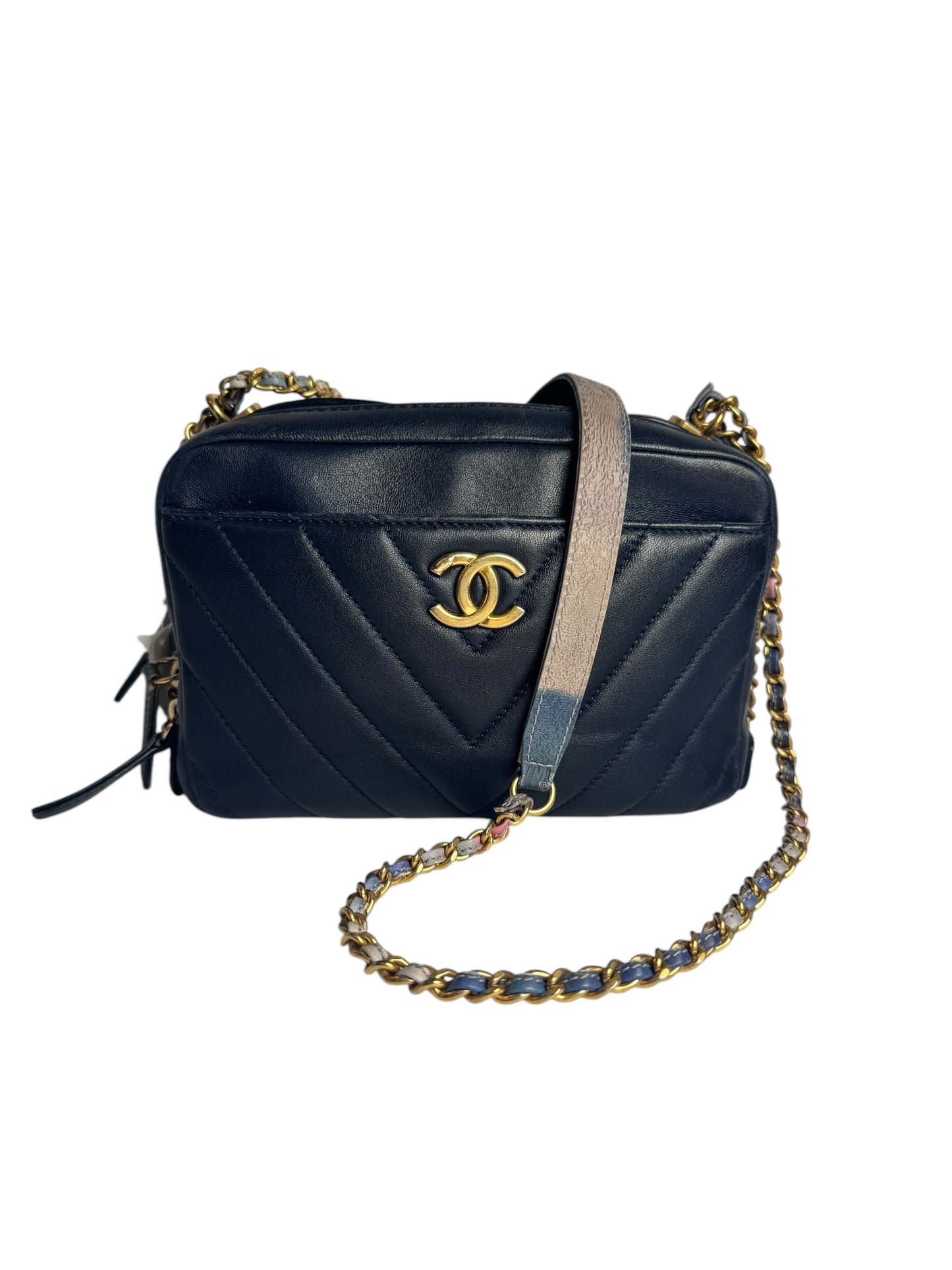 Chanel Small Camera Bag Chevron Blue GHW T8091