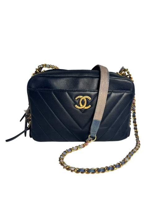 Chanel Small Camera Bag Chevron Blue GHW T8091