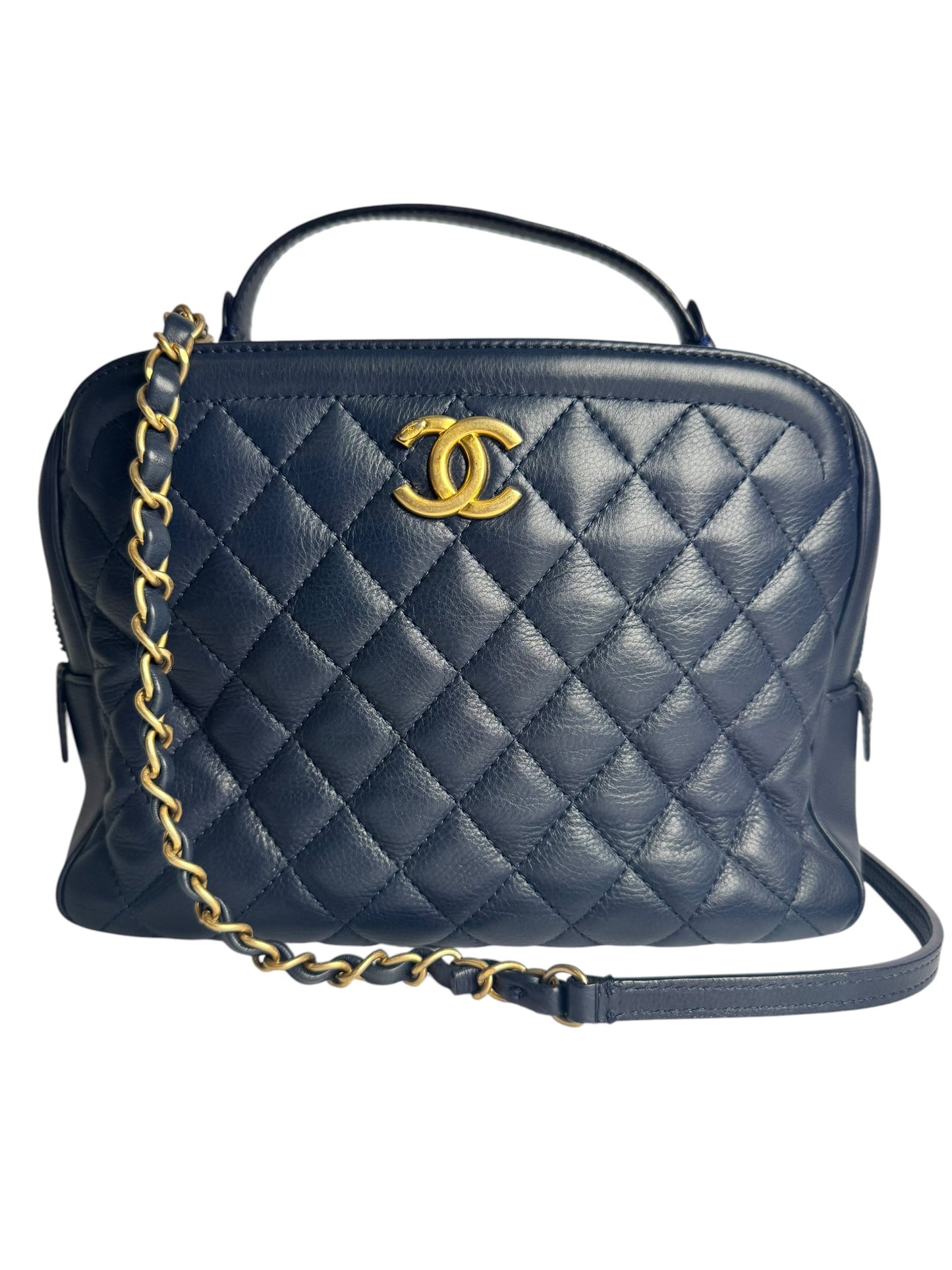 Chanel Quilted Navy Crossbody Top Handle Bag T6092