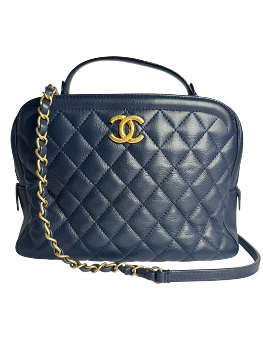 Chanel Quilted Navy Crossbody Top Handle Bag T6092