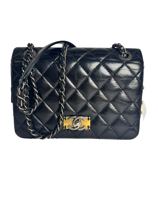Chanel Aged Calf Black Bimetal Flap T6240