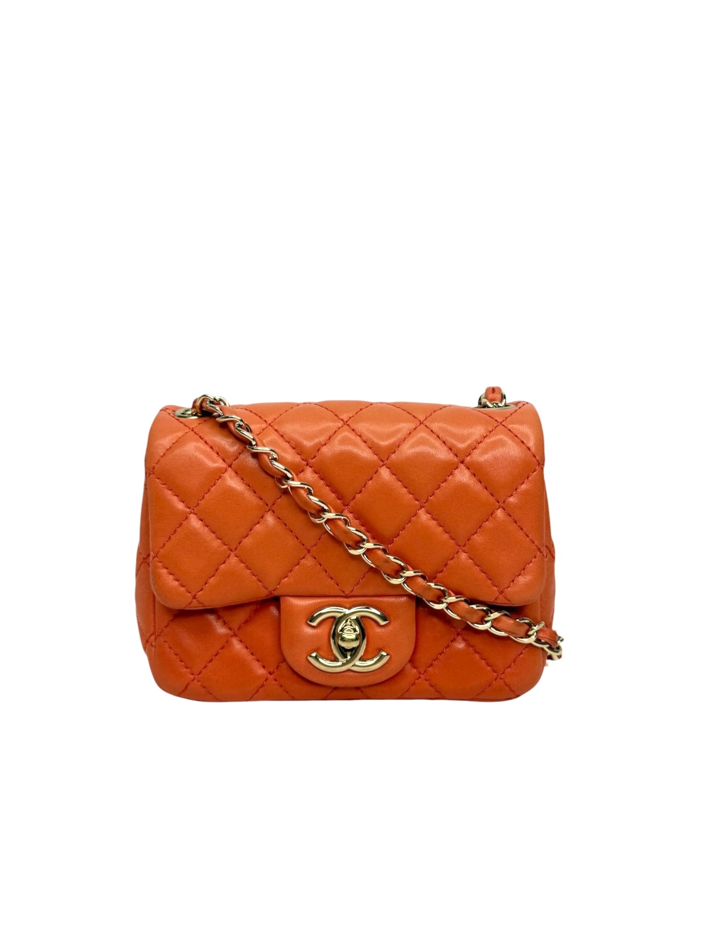 Chanel Orange Lambskin Square Mini Flap T1134