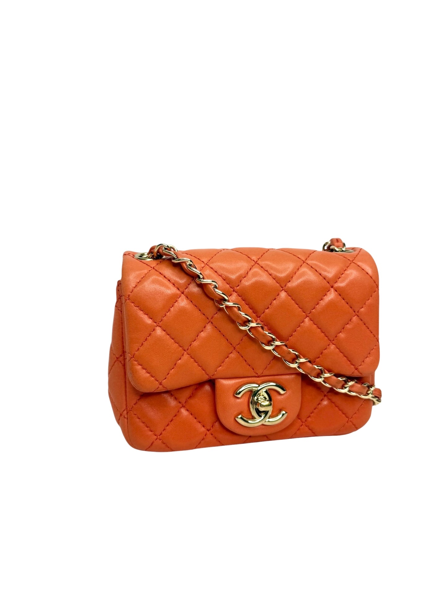 Chanel Orange Lambskin Square Mini Flap T1134