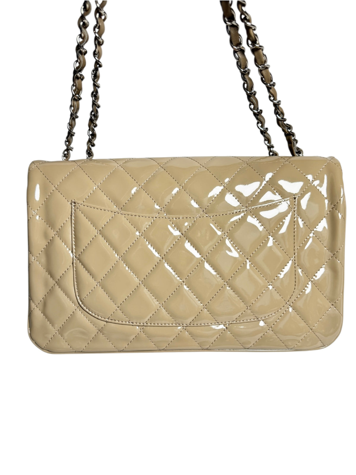 Chanel Beige Patent Jumbo Accordion Flap SHW T9120