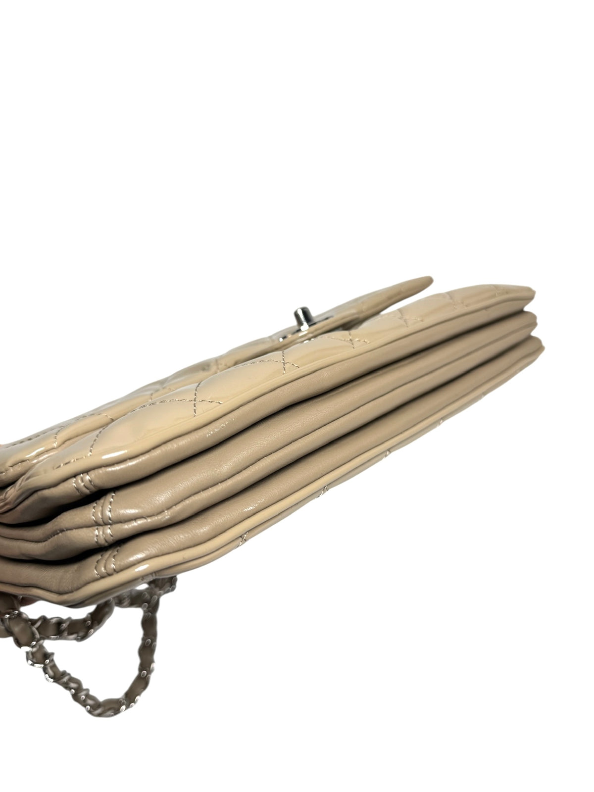 Chanel Beige Patent Jumbo Accordion Flap SHW T9120