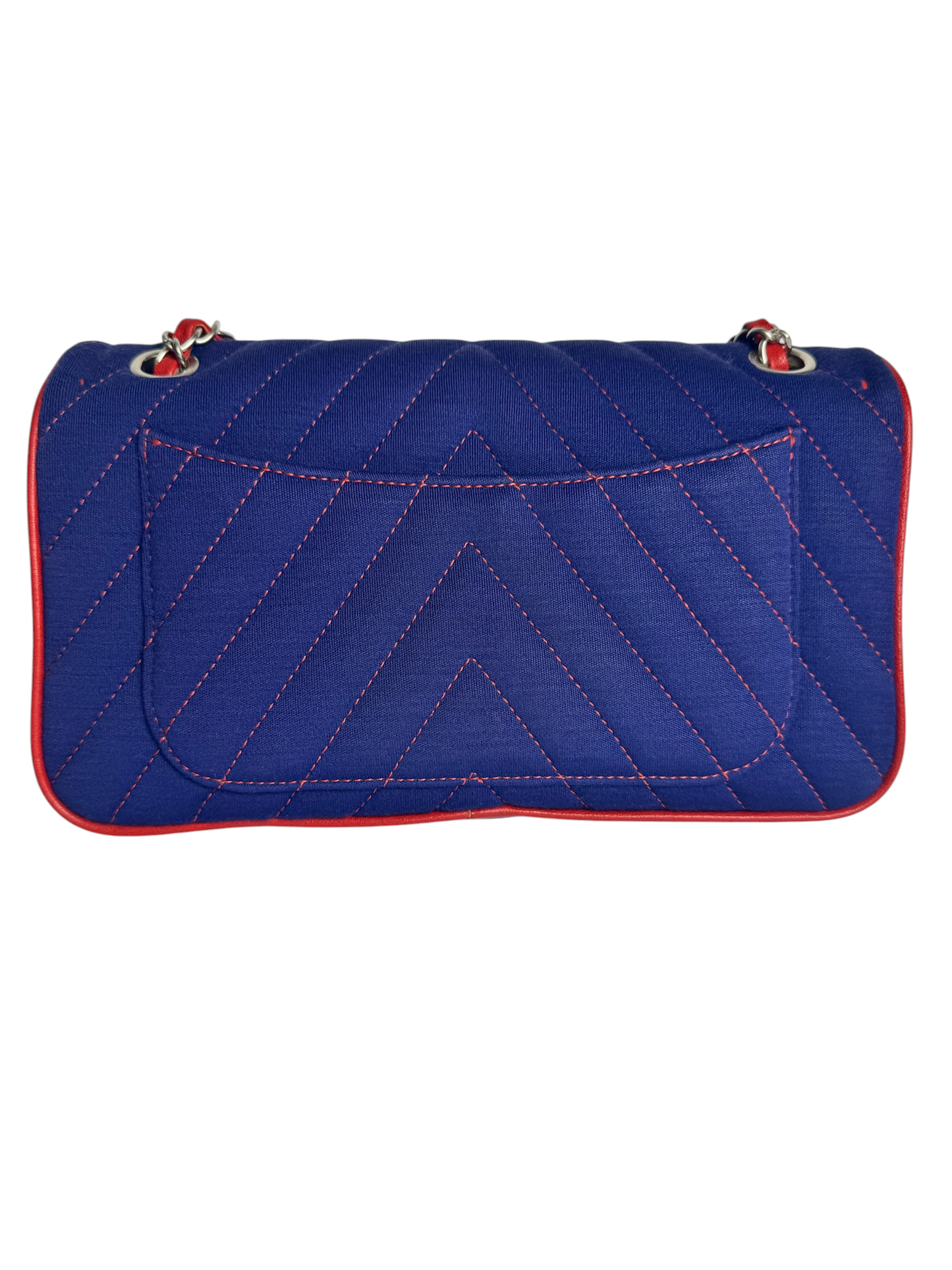 Chanel Leo Lion Blue Medium Jersey Flap Red Trim T6033