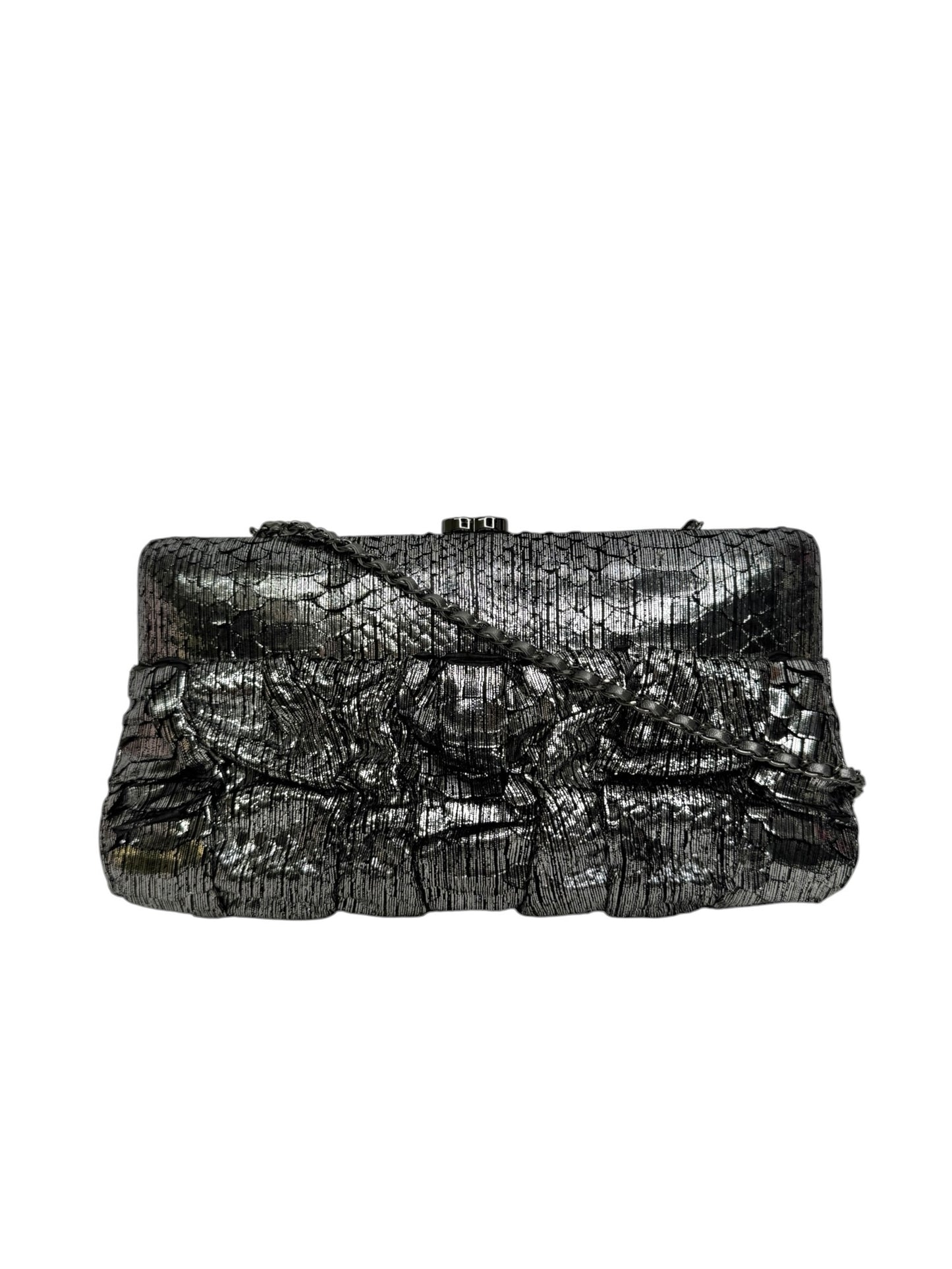 Chanel Silver Python Clutch On Chain T1132