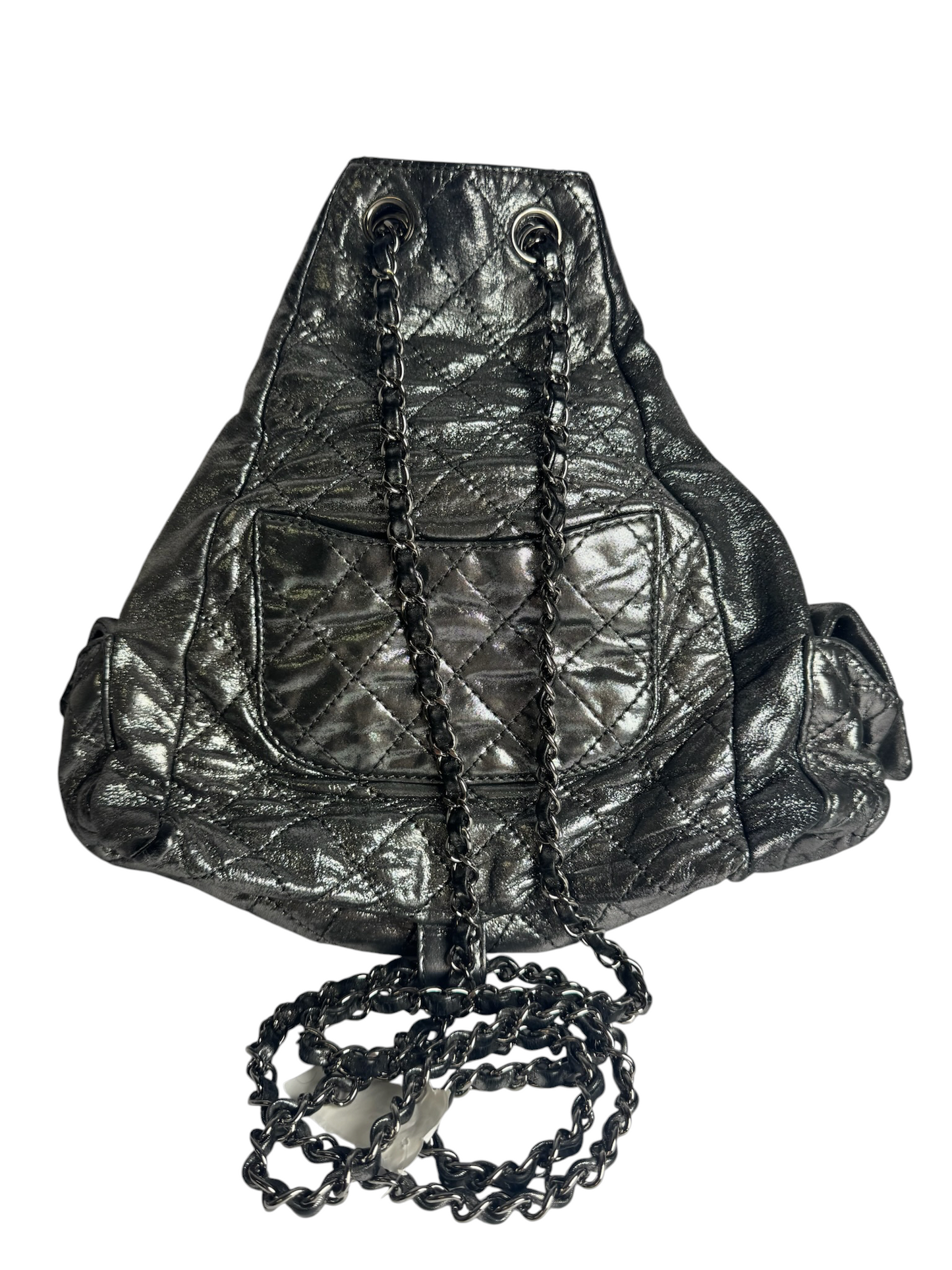 Chanel Metallic Silver Double Pocket Backpack T8030