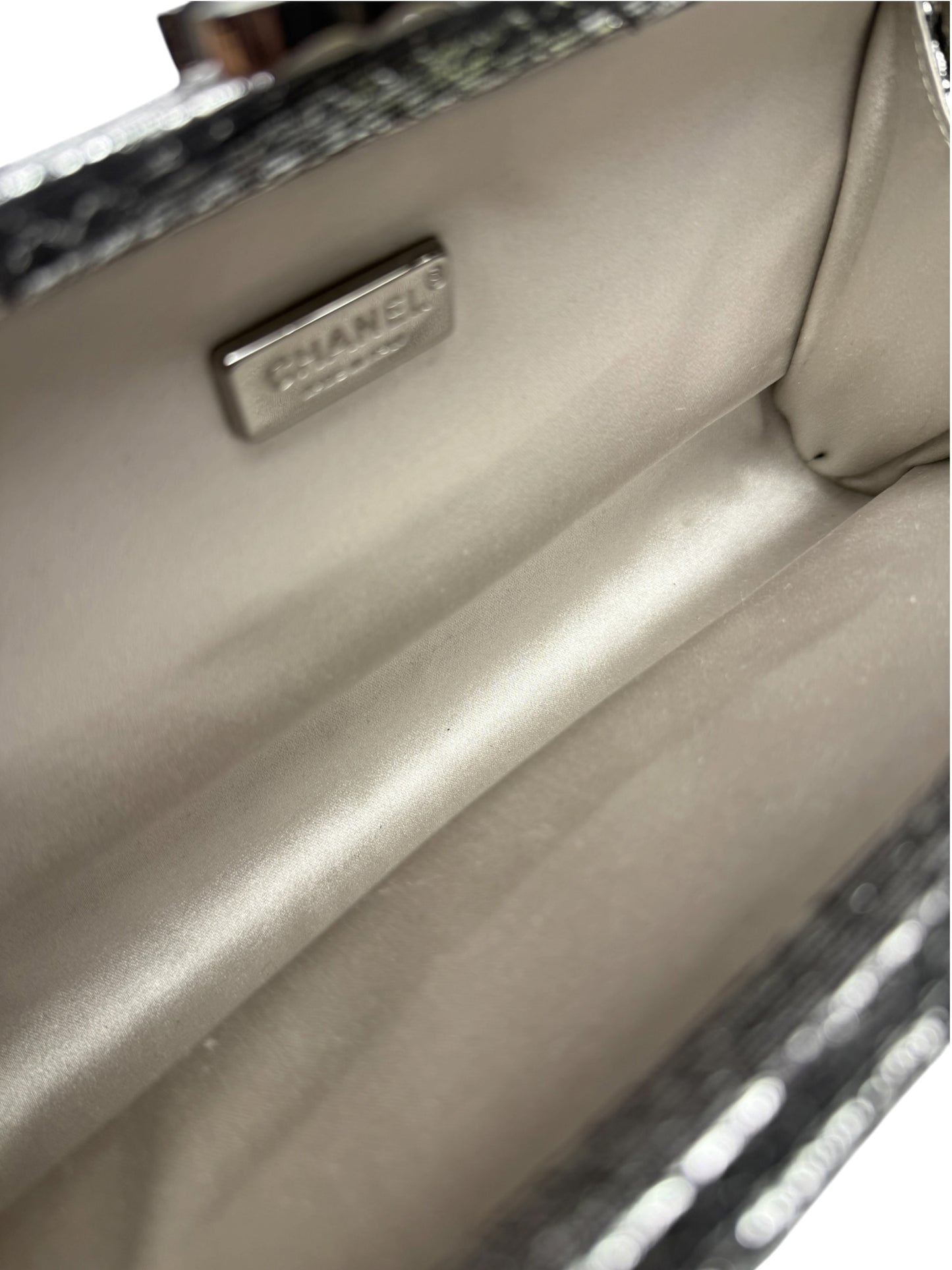 Chanel Silver Python Clutch On Chain T1132