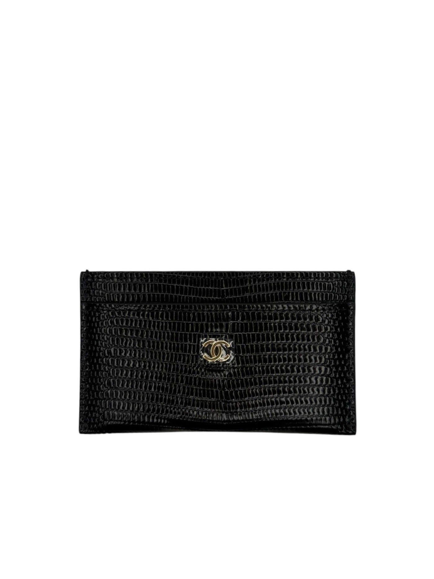 Chanel Black Lizard Embossed Card Holder T8719