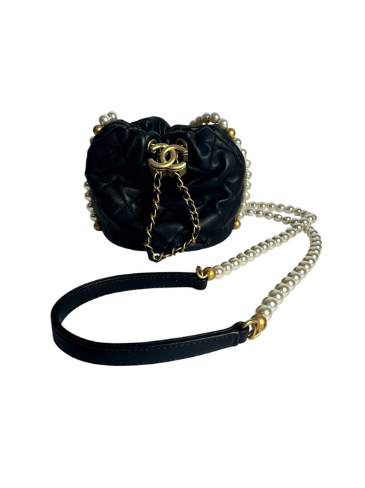 Chanel Micro Black Bucket Pearl Chain T4520