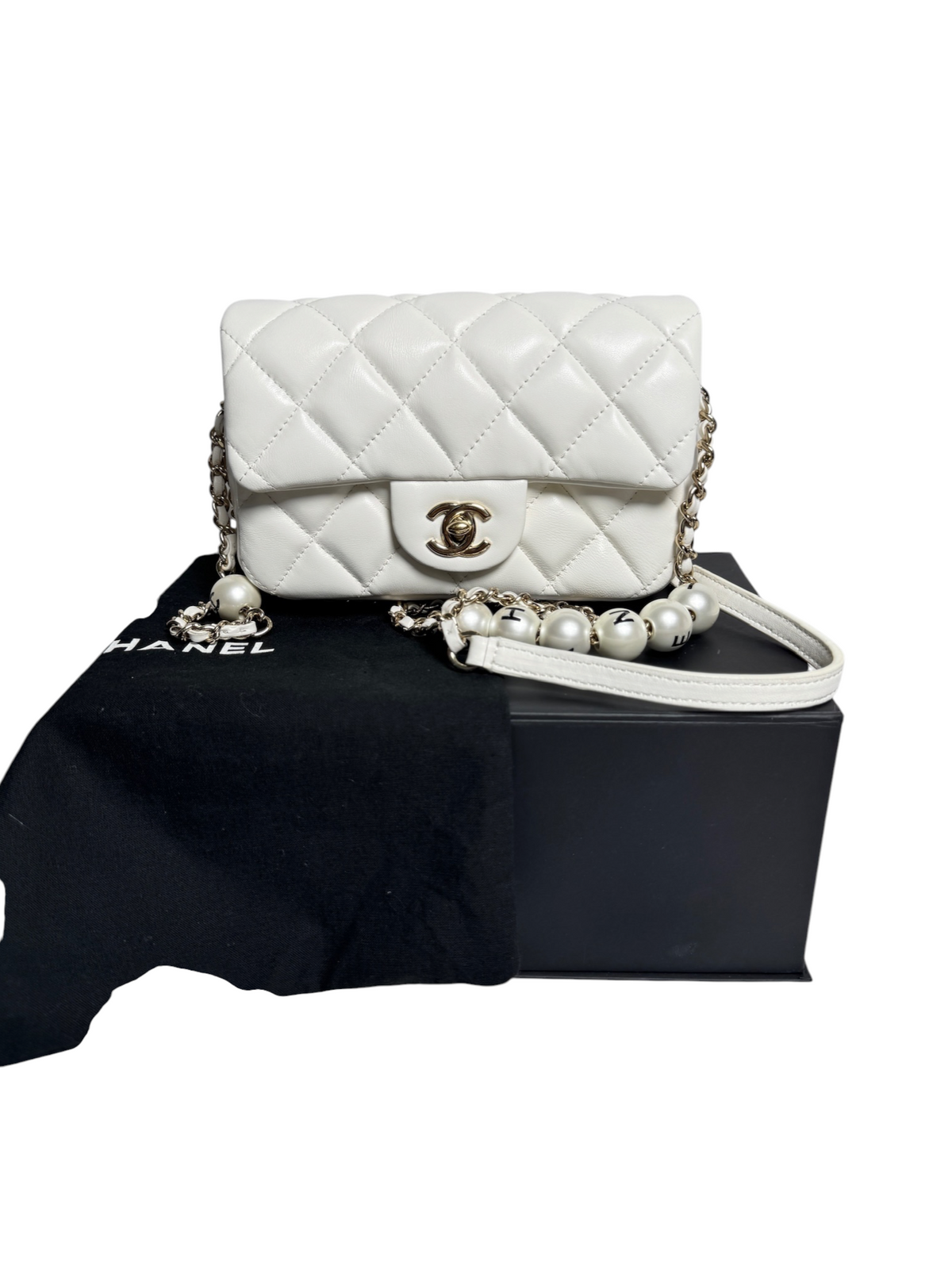 Chanel Mini White My Precious Pearls Flap Bag T9122