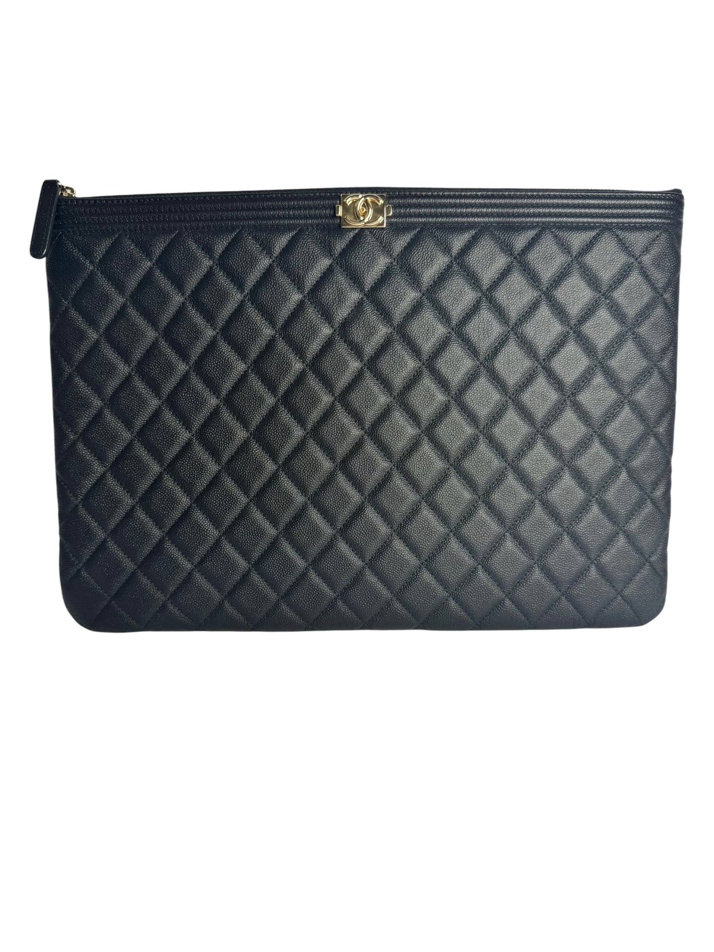 Chanel Black Quilted Caviar Boy O Case Clutch T5637