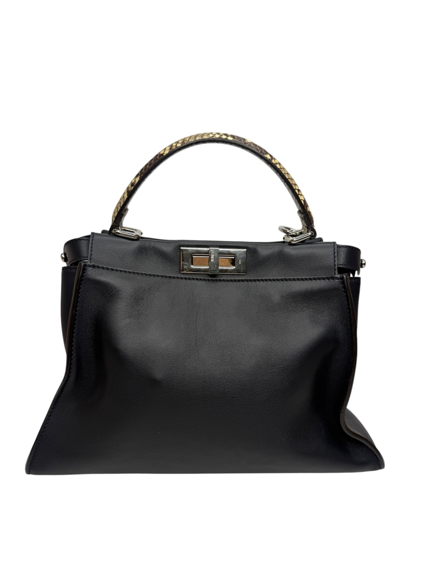 Fendi Black Medium Peekaboo Python Handle Bag T8750