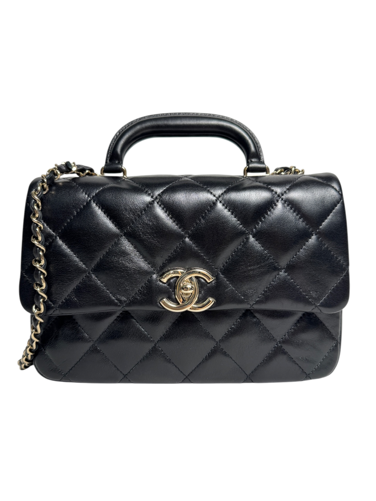 Chanel Black Quilted Coco Trip Top Handle Flap T9123