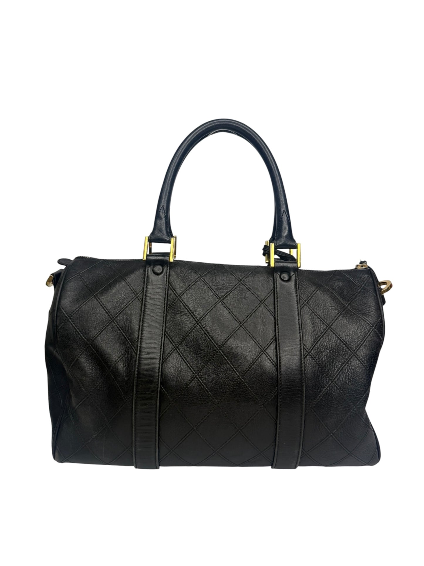 Chanel Vintage Black Diamond Stitch Leather Duffle Bag T8705