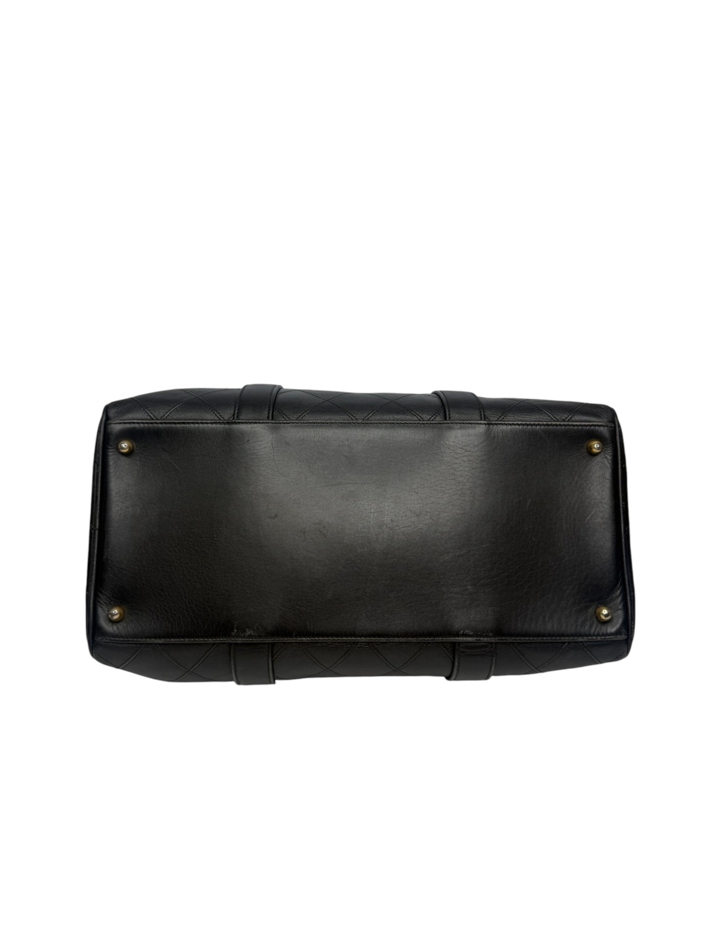 Chanel Vintage Black Diamond Stitch Leather Duffle Bag T8705