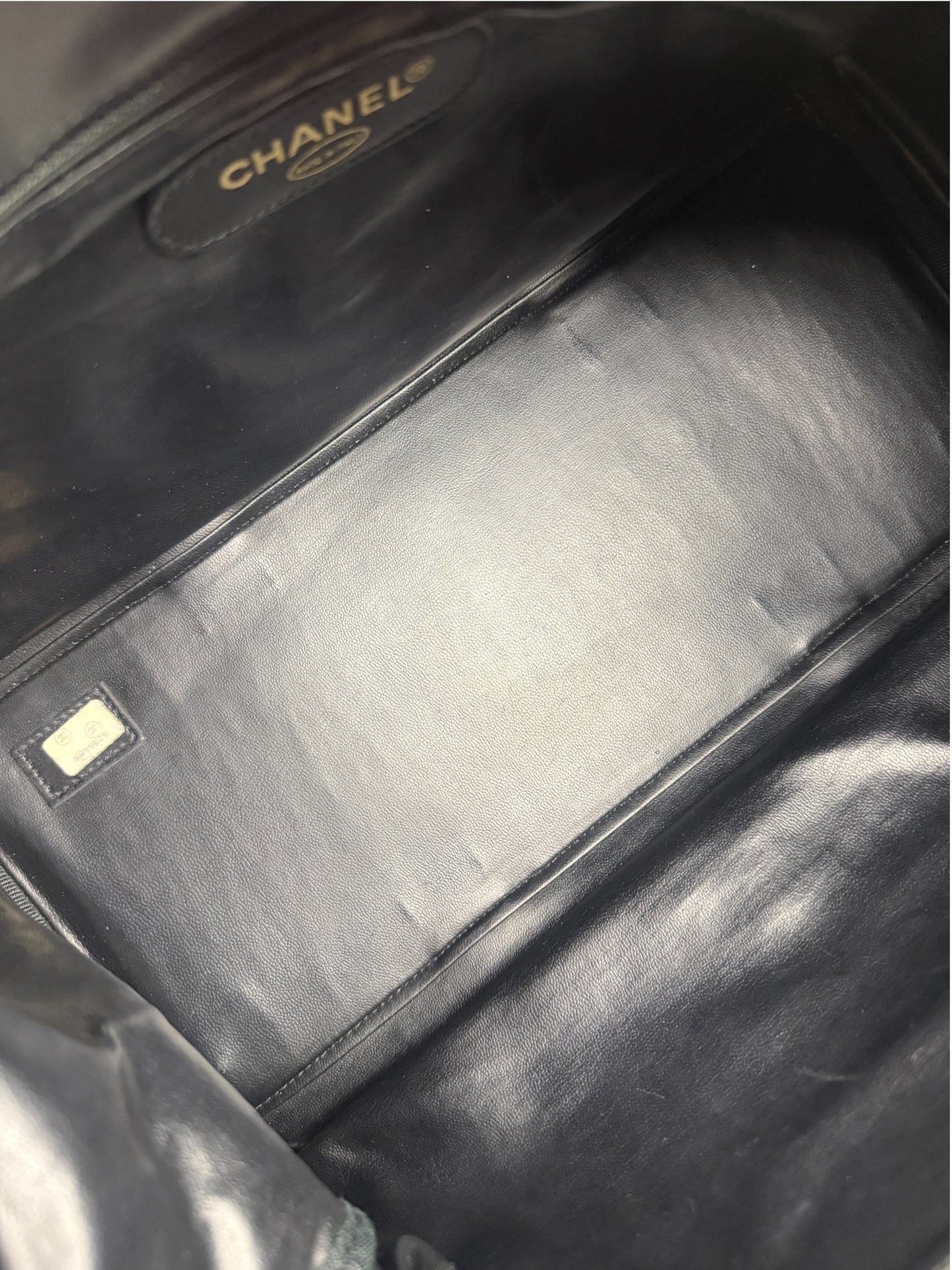 Chanel Vintage Black Diamond Stitch Leather Duffle Bag T8705