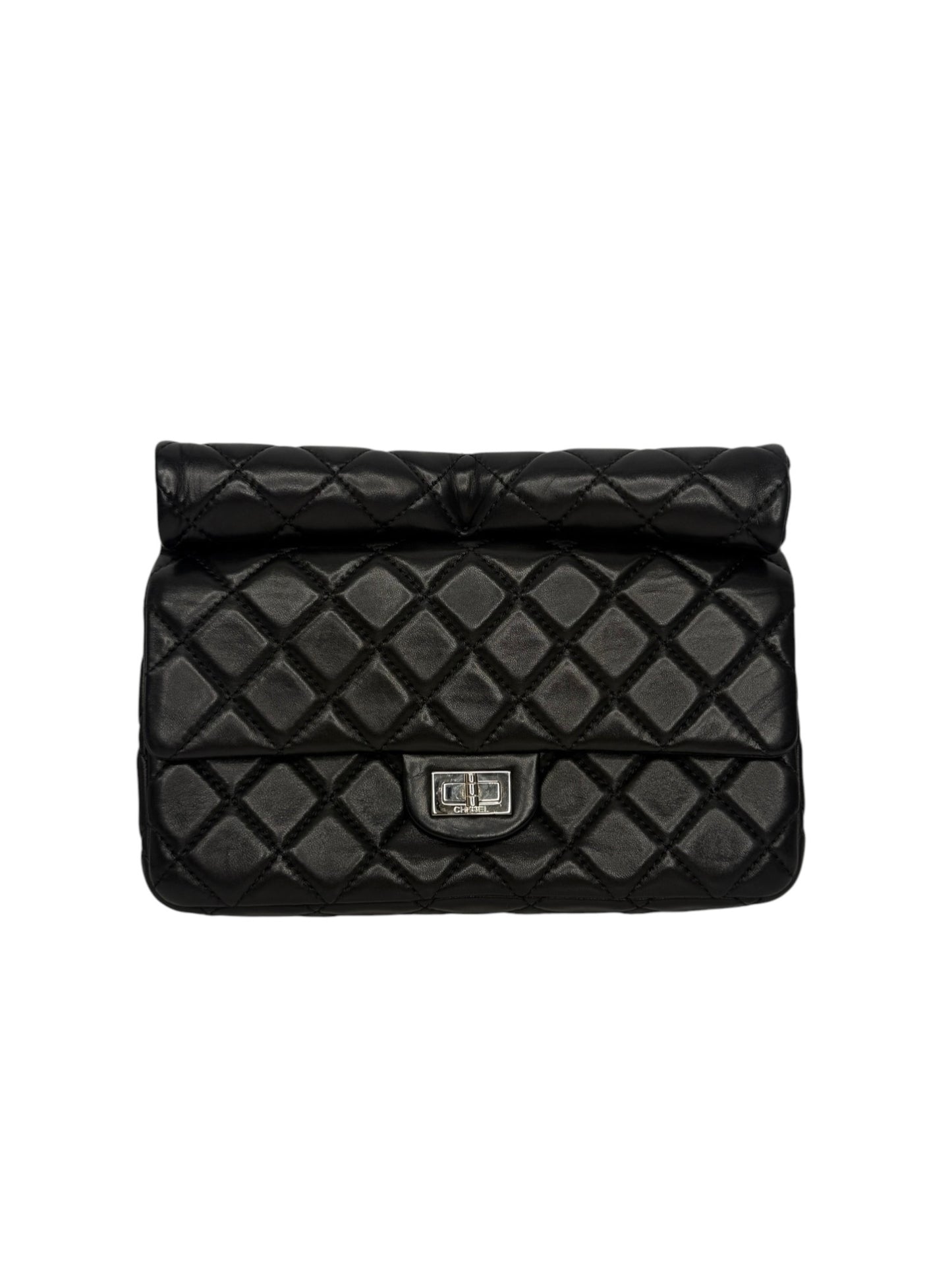 Chanel Medium Black Lambskin Roll Clutch Reissue T8734