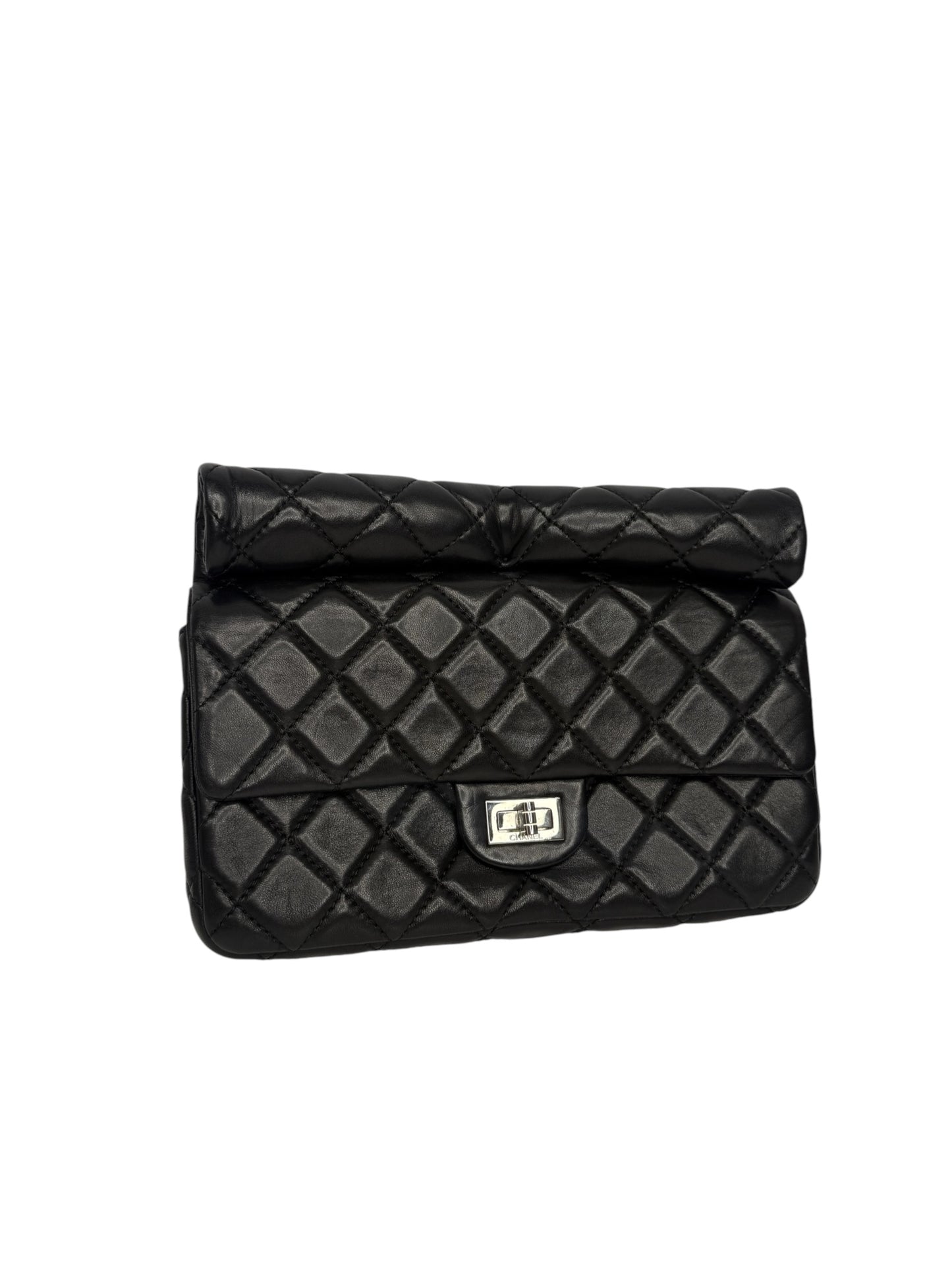 Chanel Medium Black Lambskin Roll Clutch Reissue T8734