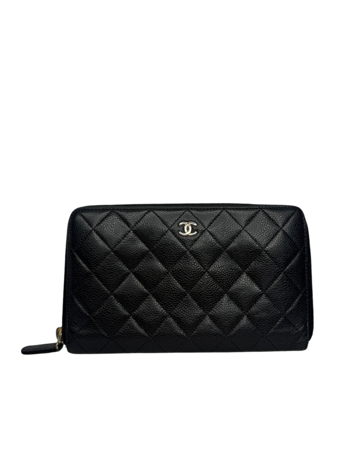 Chanel Black Caviar Zip Around XL Wallet GHW T8737