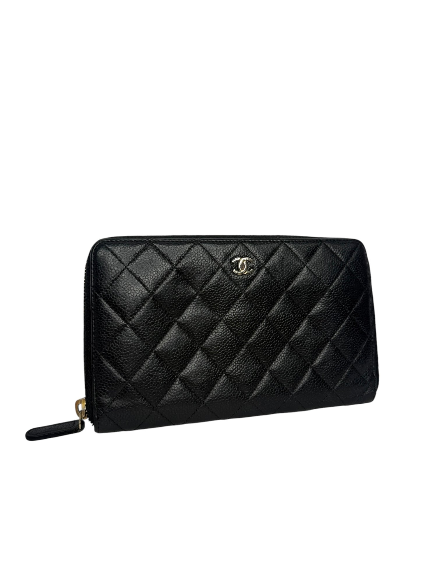 Chanel Black Caviar Zip Around XL Wallet GHW T8737