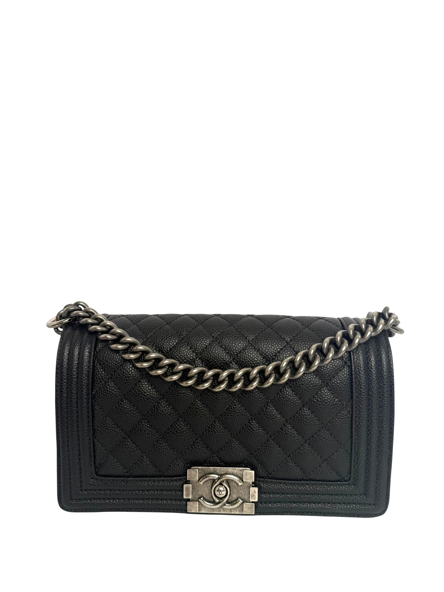 Chanel Black Caviar Ruthenium Hardware old Medium LE BOY