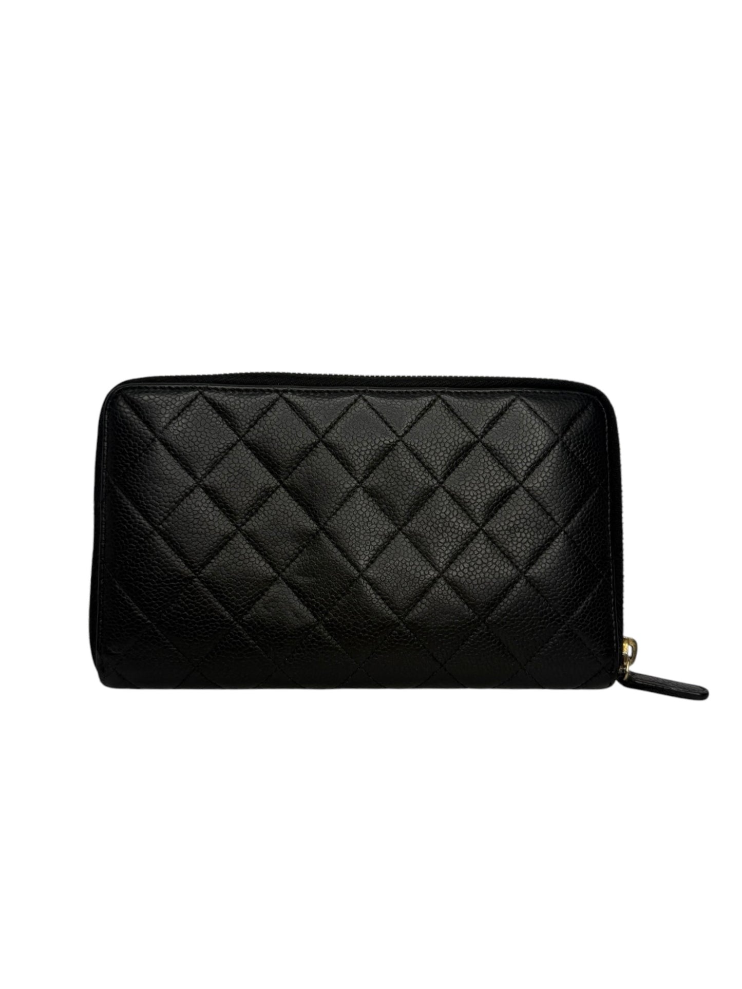Chanel Black Caviar Zip Around XL Wallet GHW T8737