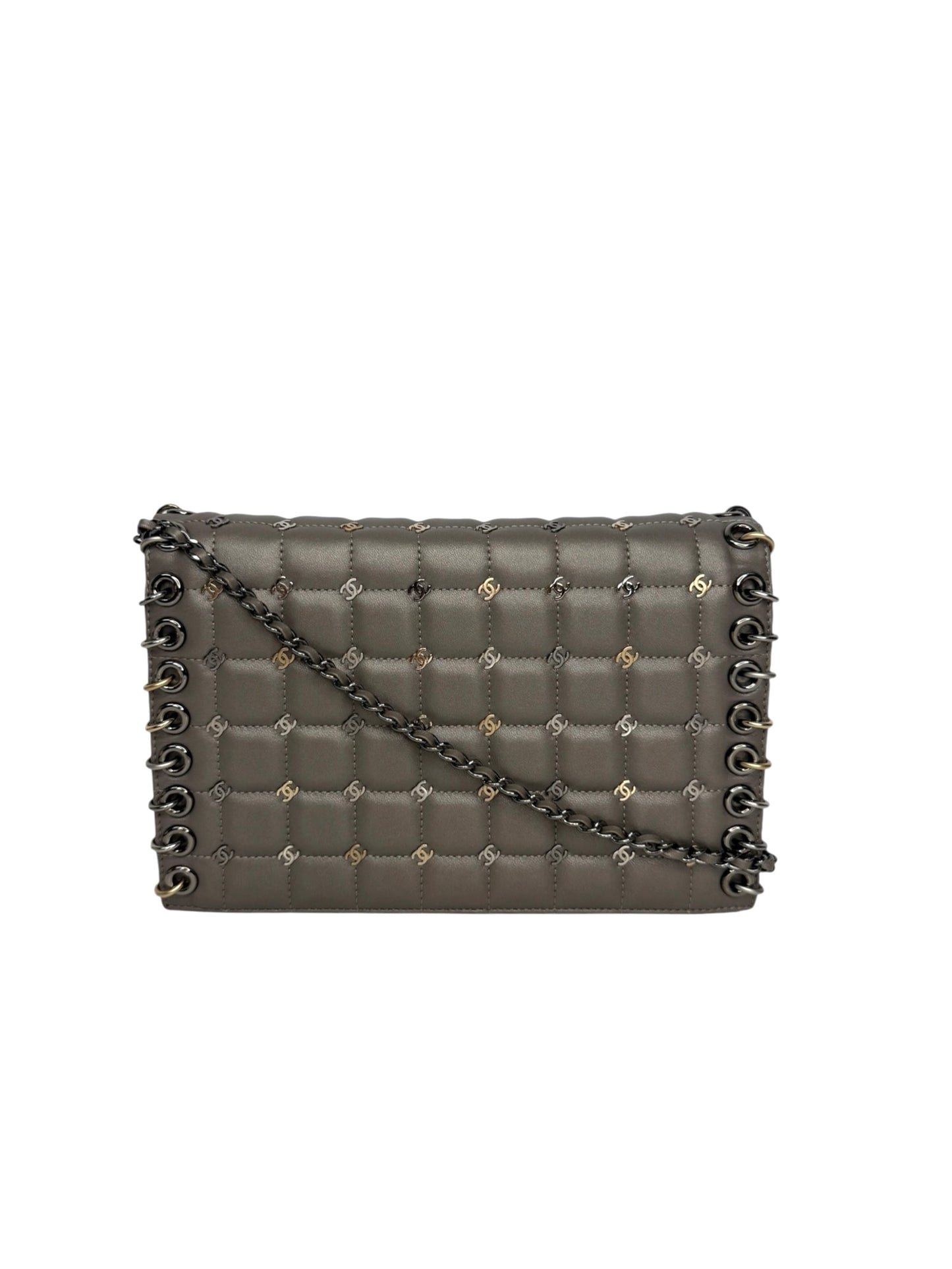 Chanel Grey Lambskin Chocolate Bar Rings Crossbody Bag T8736